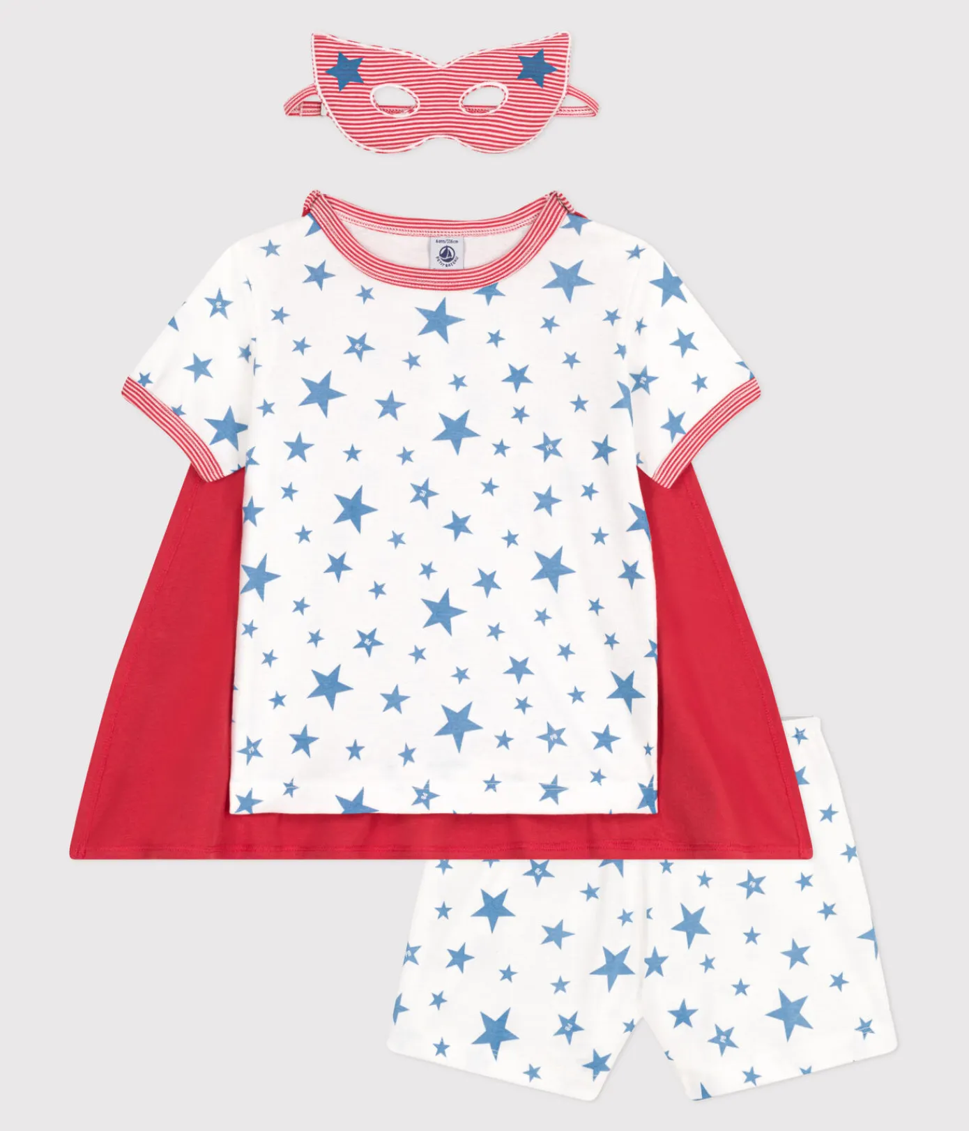 Petit Bateau Schlafanzüge, Pyjamas|Schlafanzüge, Nachthemden*Kinder-Kurzpyjama zum Verkleiden aus phoshoreszierender Baumwolle mit Cape weiss MARSHMALLOW/weiss MULTICO