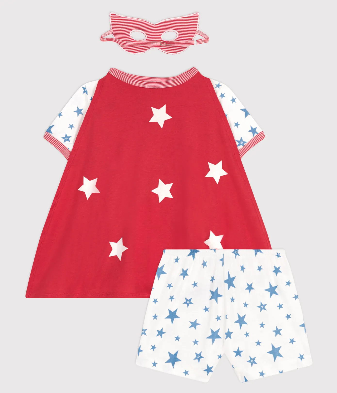 Petit Bateau Schlafanzüge, Pyjamas|Schlafanzüge, Nachthemden*Kinder-Kurzpyjama zum Verkleiden aus phoshoreszierender Baumwolle mit Cape weiss MARSHMALLOW/weiss MULTICO