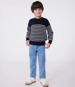 Petit Bateau Sweatshirts, Pullover, Cardigans*Kinder-Matrosenpullover aus Wolle und Baumwolle mit Streifen blau SMOKING/weiss MARSHMALLOW