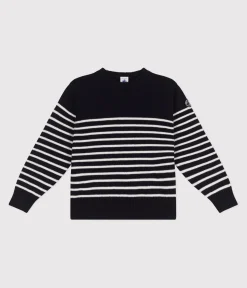 Petit Bateau Sweatshirts, Pullover, Cardigans*Kinder-Matrosenpullover aus Wolle und Baumwolle mit Streifen blau SMOKING/weiss MARSHMALLOW