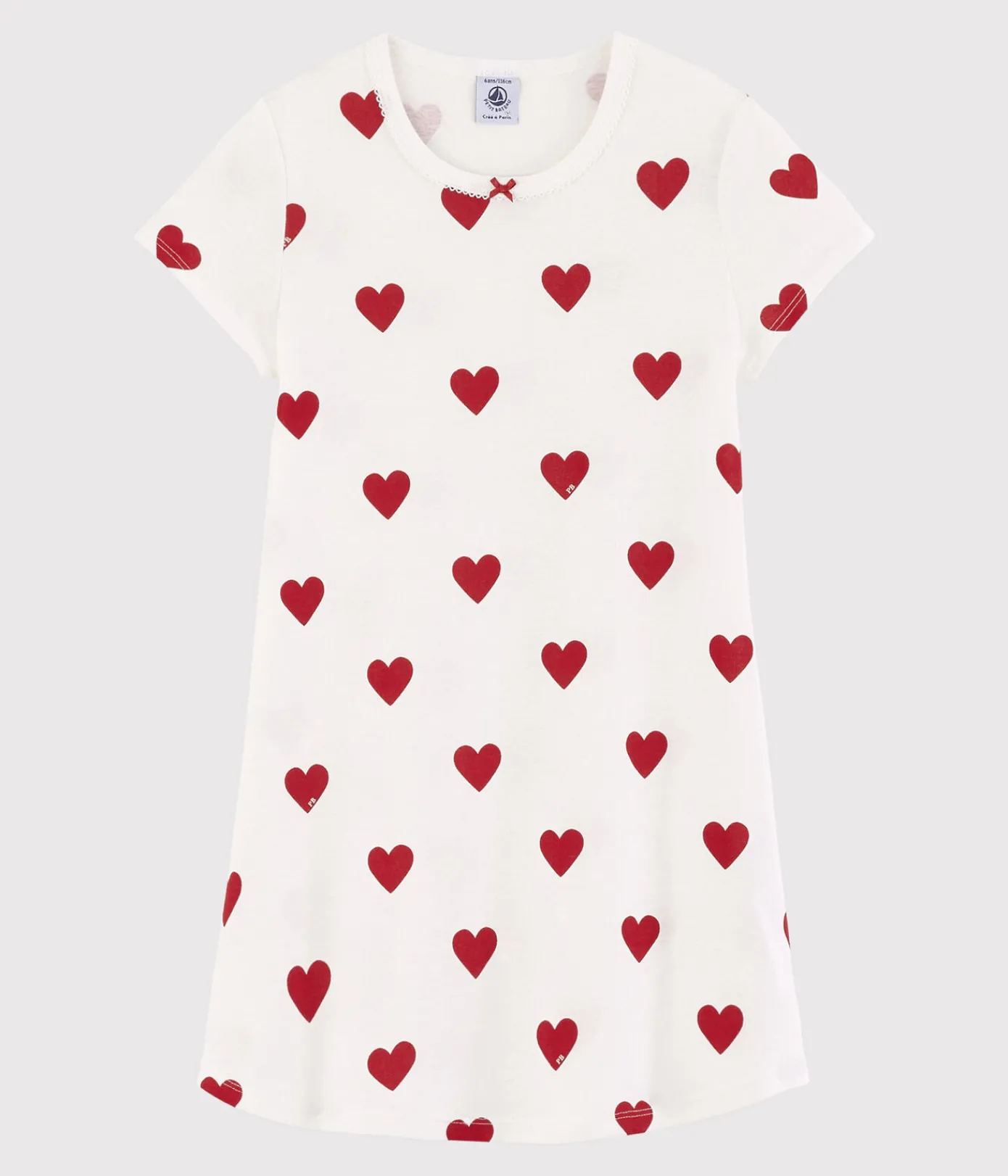 Petit Bateau Schlafanzüge, Nachthemden*Kindernachthemd aus Baumwolle mit Herzmotiv für Mädchen weiss MARSHMALLOW/ROT TERKUIT