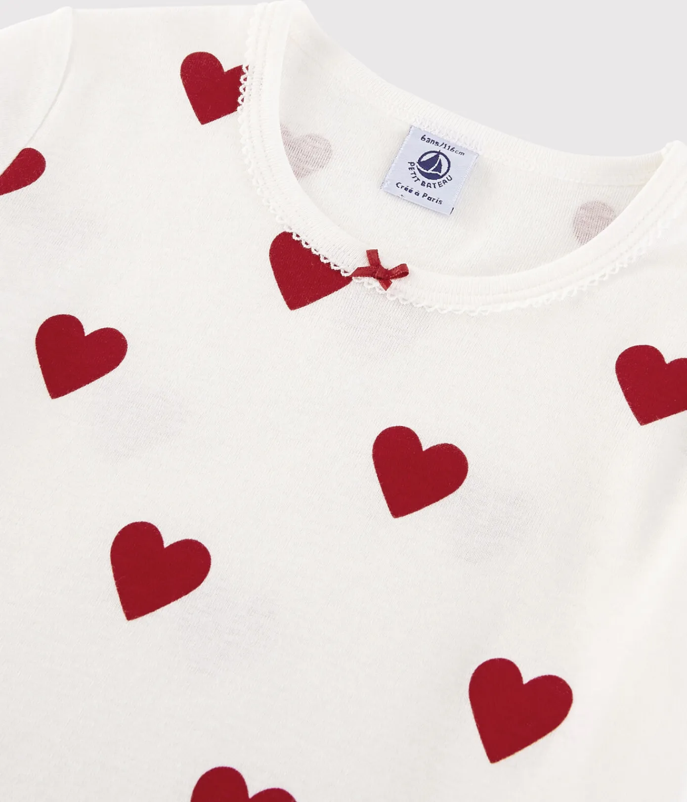 Petit Bateau Schlafanzüge, Nachthemden*Kindernachthemd aus Baumwolle mit Herzmotiv für Mädchen weiss MARSHMALLOW/ROT TERKUIT
