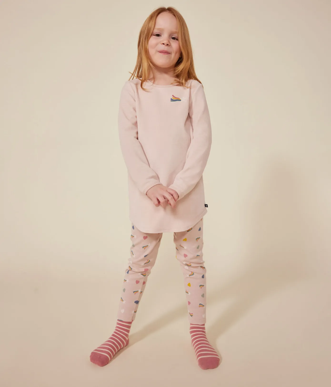 Petit Bateau Schlafanzüge, Nachthemden*Kinder-Nachthemd aus Nicki. rosa SALINE/weiss MULTICO