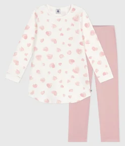 Petit Bateau Schlafanzüge, Nachthemden*Kinder-Nachthemd und Leggings aus Molton mit Herzmotiv rosa JOLI/weiss MULTICO