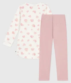 Petit Bateau Schlafanzüge, Nachthemden*Kinder-Nachthemd und Leggings aus Molton mit Herzmotiv rosa JOLI/weiss MULTICO