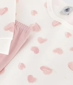 Petit Bateau Schlafanzüge, Nachthemden*Kinder-Nachthemd und Leggings aus Molton mit Herzmotiv rosa JOLI/weiss MULTICO