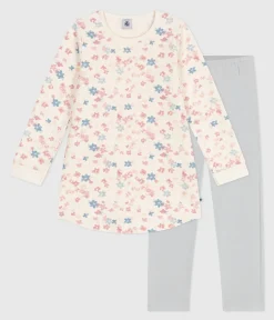 Petit Bateau Schlafanzüge, Nachthemden*Kinder-Nachthemd und Leggings aus Molton mit Blumenmotiv MILK/ MULTICO