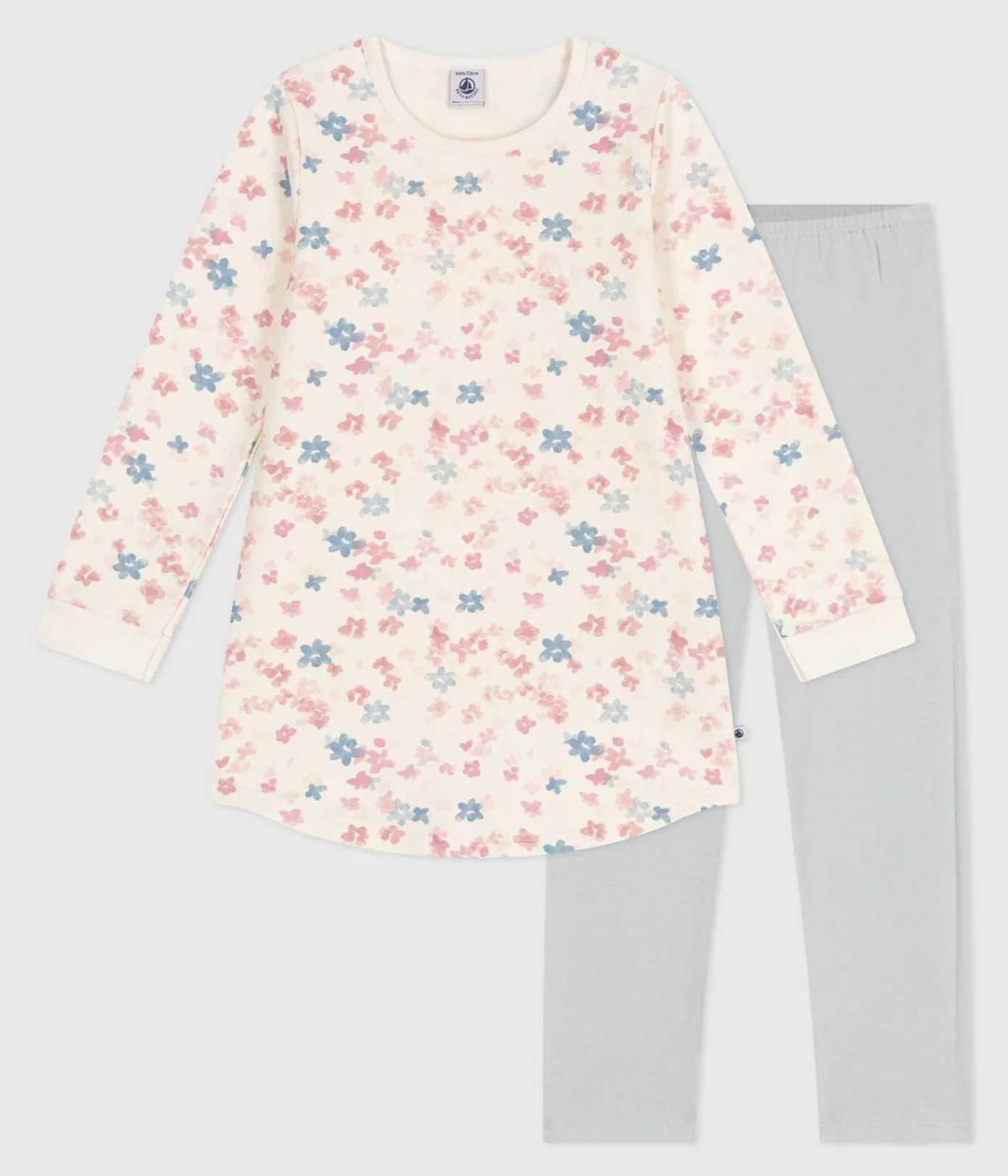 Petit Bateau Schlafanzüge, Nachthemden*Kinder-Nachthemd und Leggings aus Molton mit Blumenmotiv MILK/ MULTICO