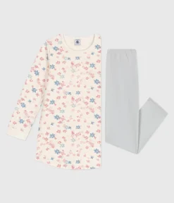 Petit Bateau Schlafanzüge, Nachthemden*Kinder-Nachthemd und Leggings aus Molton mit Blumenmotiv MILK/ MULTICO