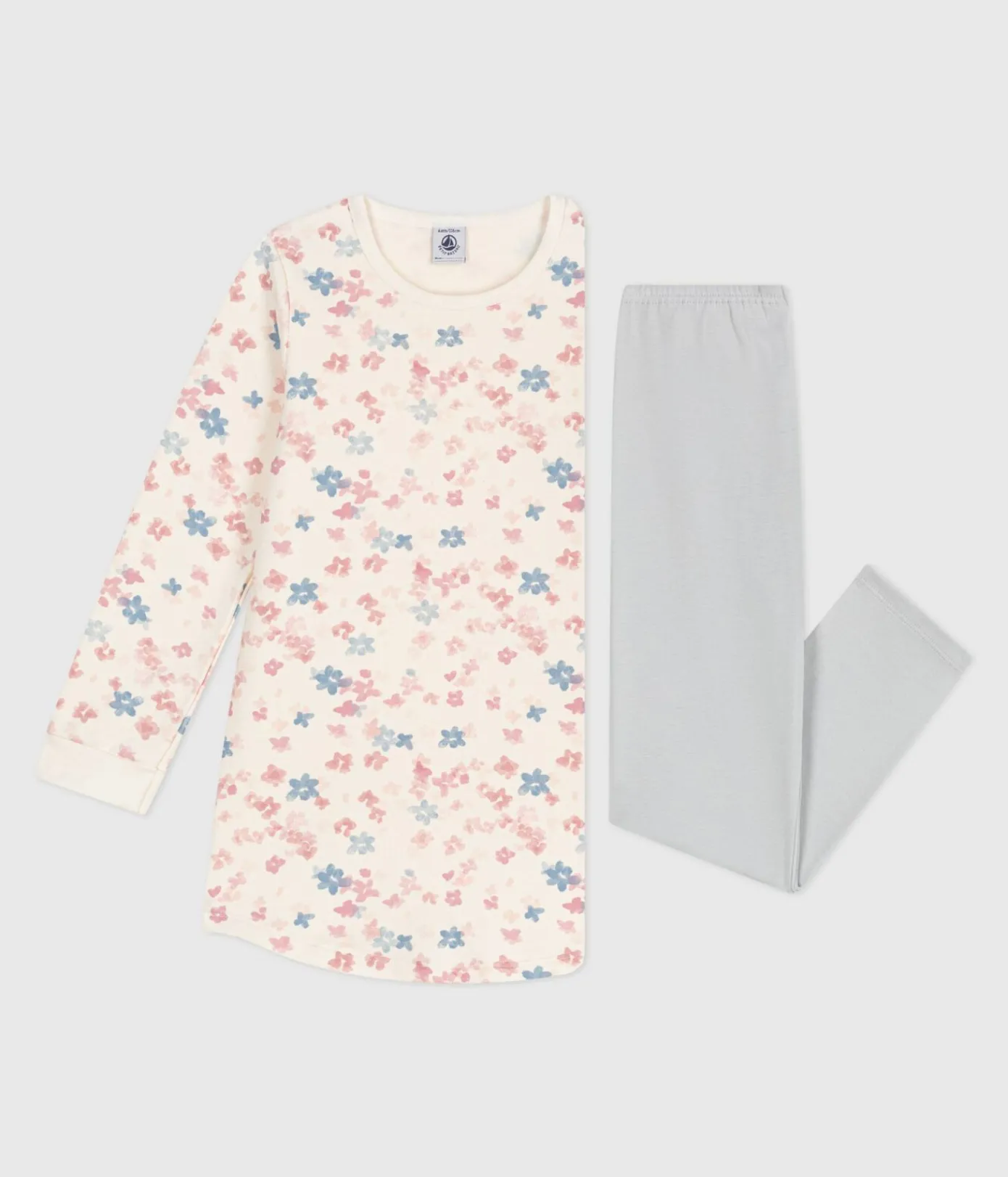 Petit Bateau Schlafanzüge, Nachthemden*Kinder-Nachthemd und Leggings aus Molton mit Blumenmotiv MILK/ MULTICO