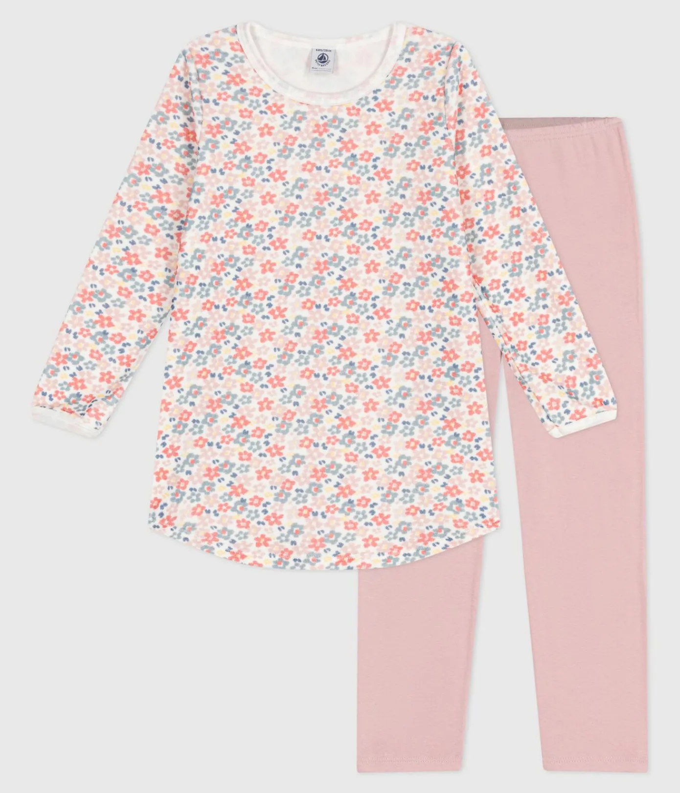 Petit Bateau Schlafanzüge, Nachthemden*Kinder-Nachthemd und Leggings aus Nicki mit Blumenmotiv rosa JOLI/weiss MULTICO