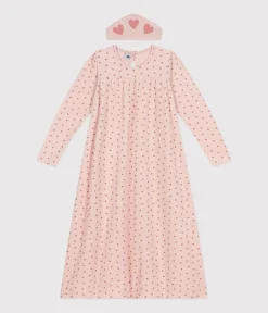 Petit Bateau Schlafanzüge, Nachthemden*Kinder-Nachthemd und Stirnband aus Nicki mit Herzmotiv rosa SALINE/ ROSEWOOD