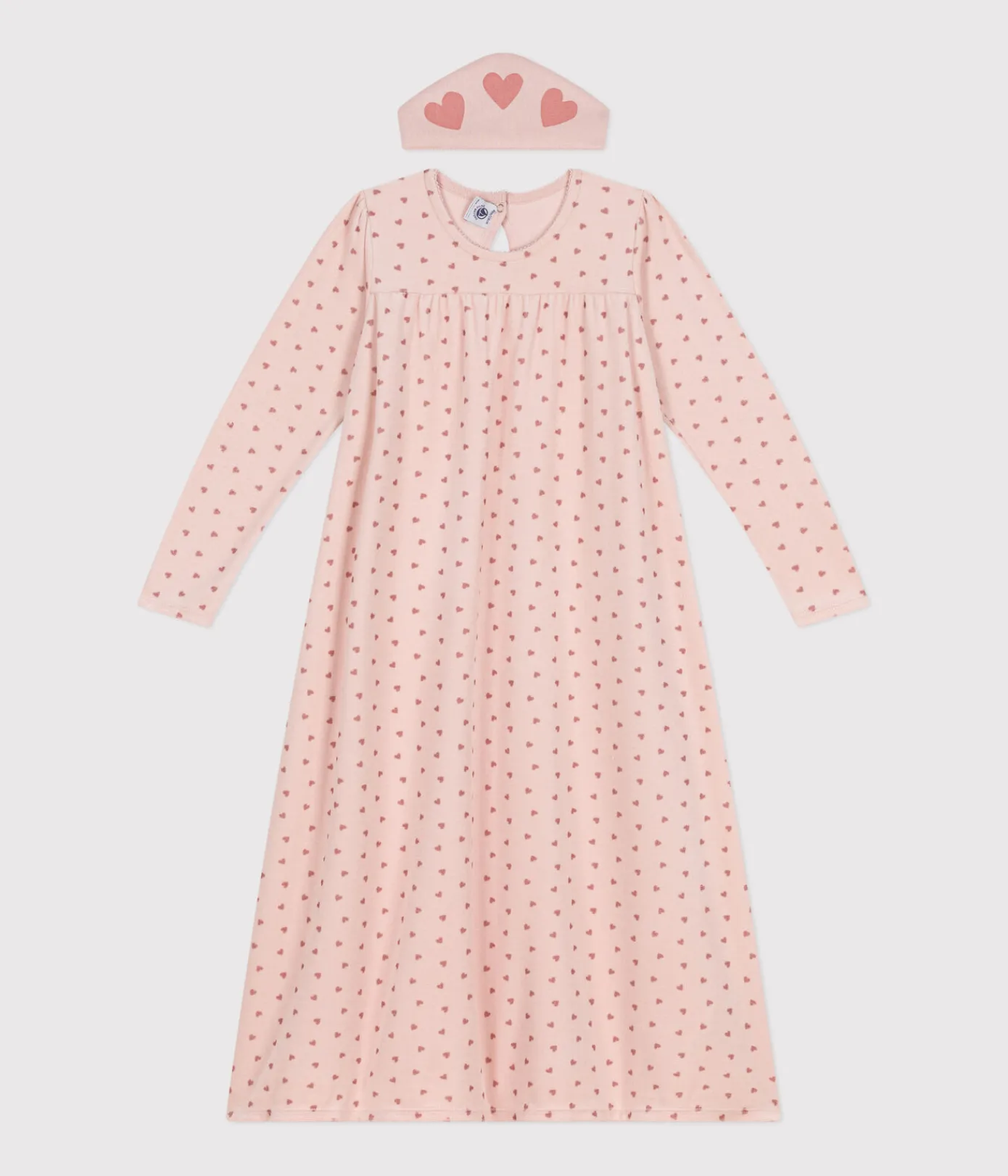 Petit Bateau Schlafanzüge, Nachthemden*Kinder-Nachthemd und Stirnband aus Nicki mit Herzmotiv rosa SALINE/ ROSEWOOD