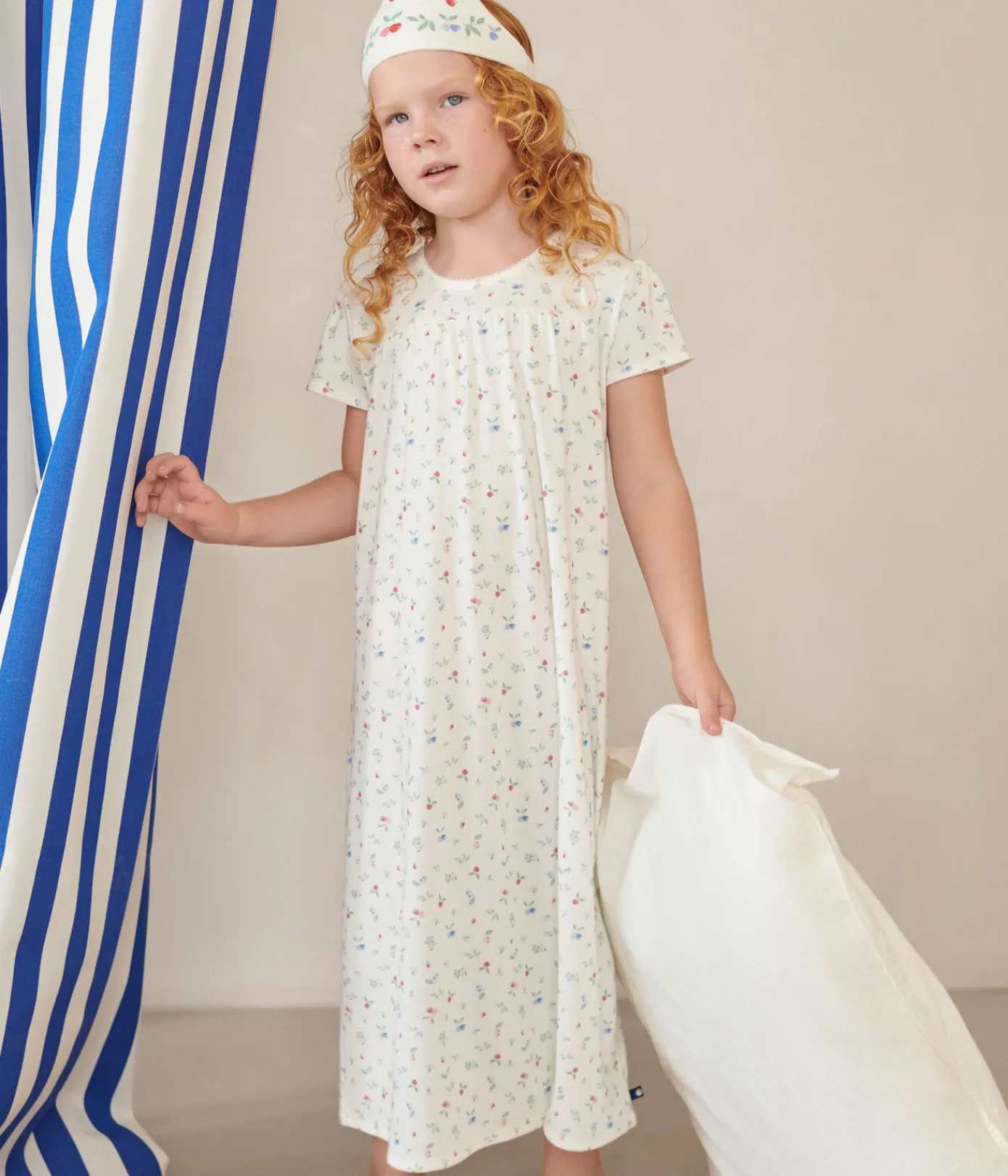 Petit Bateau Schlafanzüge, Nachthemden*Kinder-Nachthemd zum Verkleiden mit Stirnband aus Baumwolle weiss MARSHMALLOW/weiss MULTICO