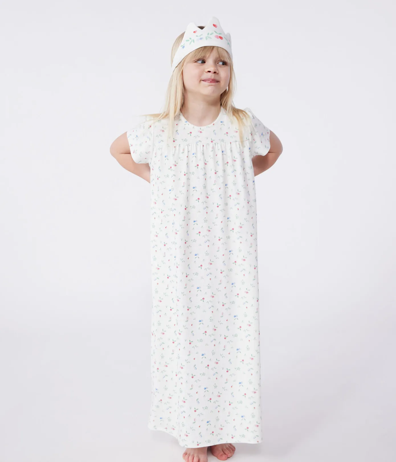 Petit Bateau Schlafanzüge, Nachthemden*Kinder-Nachthemd zum Verkleiden mit Stirnband aus Baumwolle weiss MARSHMALLOW/weiss MULTICO
