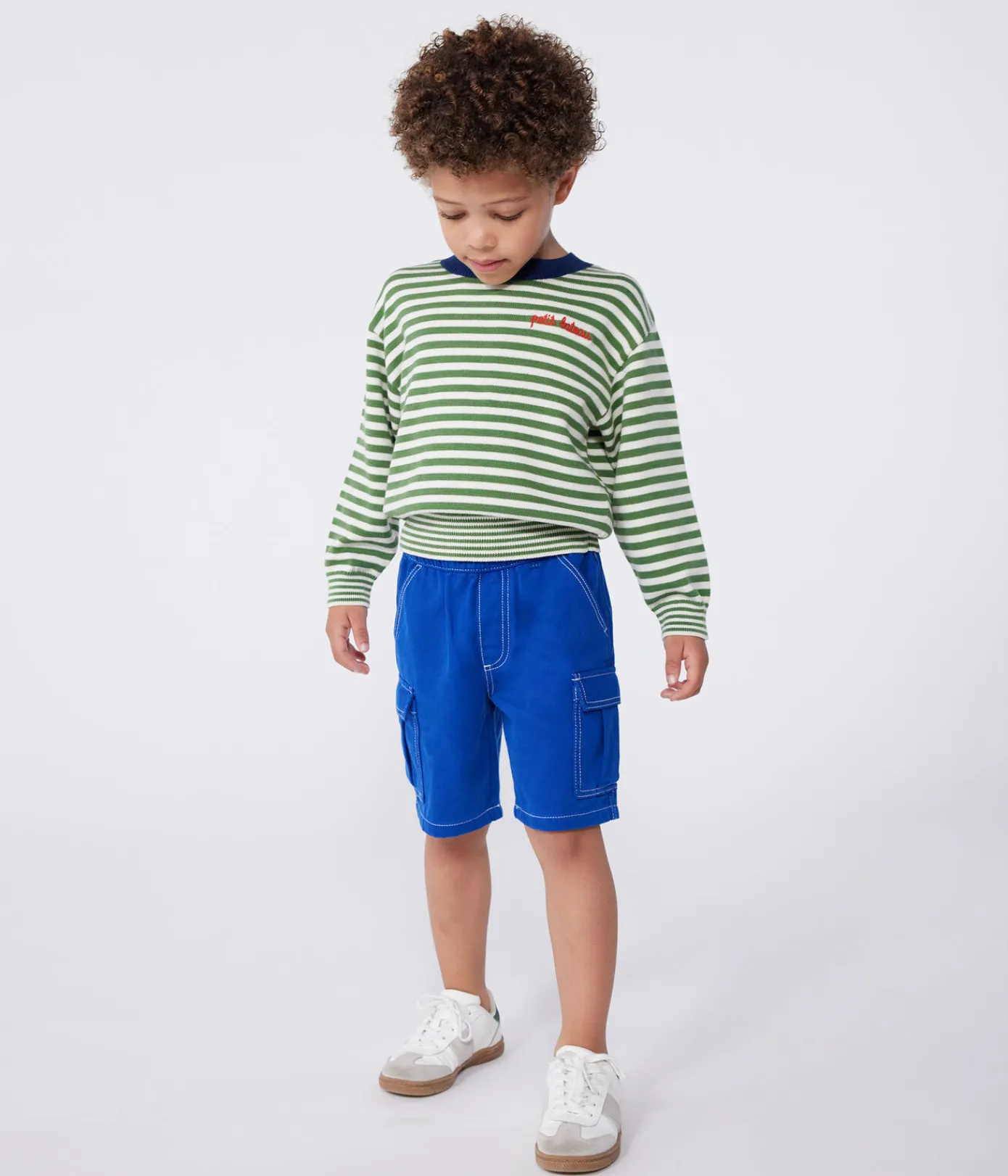 Petit Bateau Sweatshirts, Pullover, Cardigans|Sweatshirts, Pullover, Cardigans*Kinder-Pullover aus Baumwolle mit Streifen grün PALMERAIE/ AVALANCHE