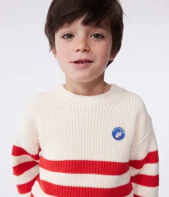 Petit Bateau Sweatshirts, Pullover, Cardigans|Sweatshirts, Pullover, Cardigans*Kinder-Pullover aus Baumwolle mit Streifen ROT AVALANCHE/ AURORA