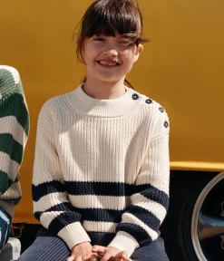 Petit Bateau Sweatshirts, Pullover, Cardigans*Kinder-Pullover aus Baumwolle für Mädchen weiss AVALANCHE/blau SMOKING