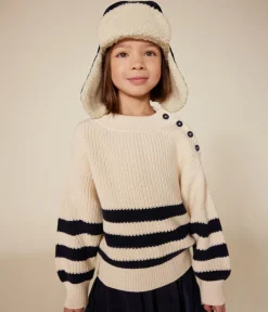 Petit Bateau Sweatshirts, Pullover, Cardigans*Kinder-Pullover aus Baumwolle für Mädchen weiss AVALANCHE/blau SMOKING