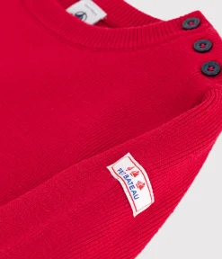 Petit Bateau Sweatshirts, Pullover, Cardigans*Kinder-Pullover aus einfarbiger Wolle und Baumwolle ROT POMPEI