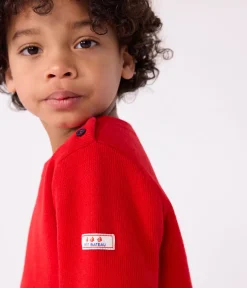 Petit Bateau Sweatshirts, Pullover, Cardigans*Kinder-Pullover aus einfarbiger Wolle und Baumwolle ROT POMPEI