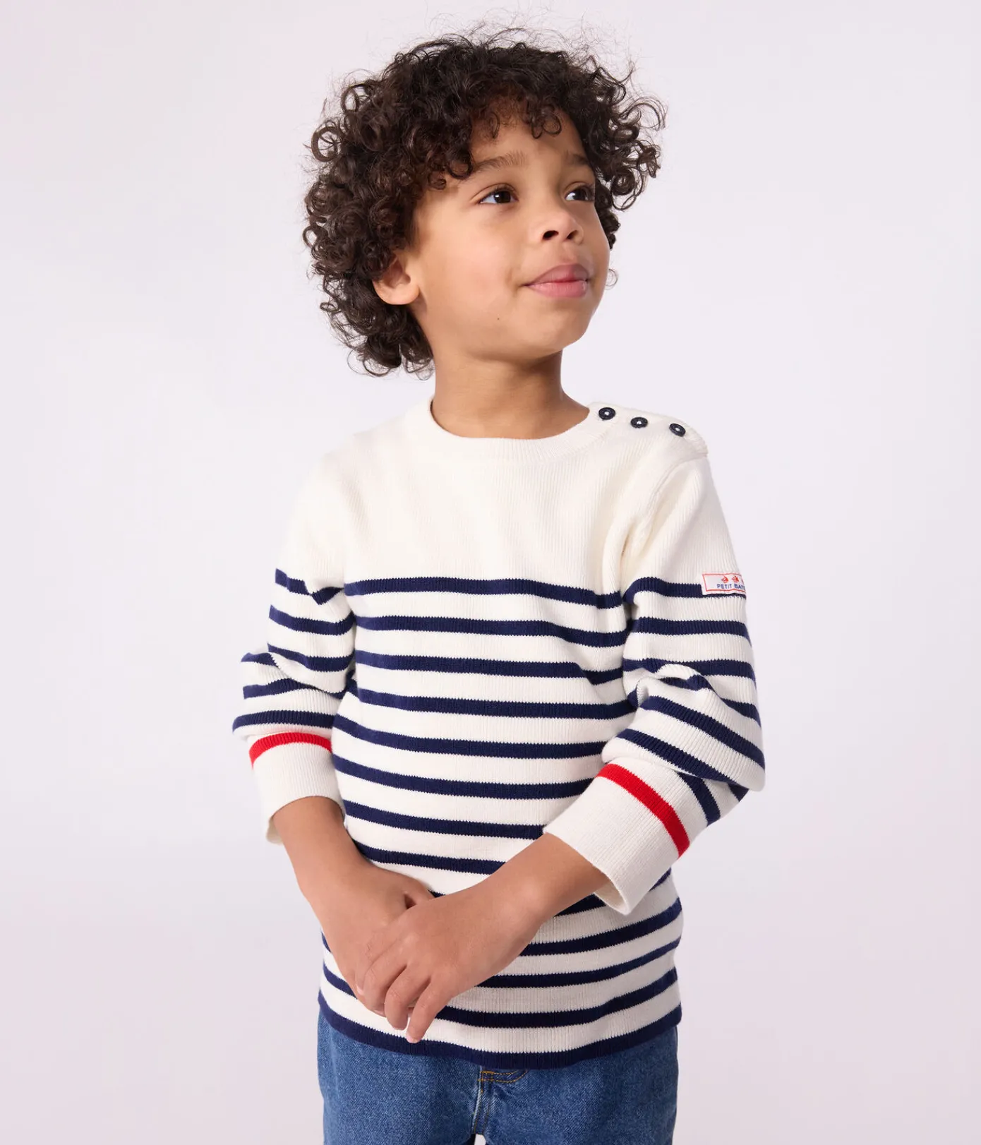Petit Bateau Sweatshirts, Pullover, Cardigans|Sweatshirts, Pullover, Cardigans*Kinder-Pullover aus Wolle und Baumwolle mit Streifen blau MARSHMALLOW/ SOIR