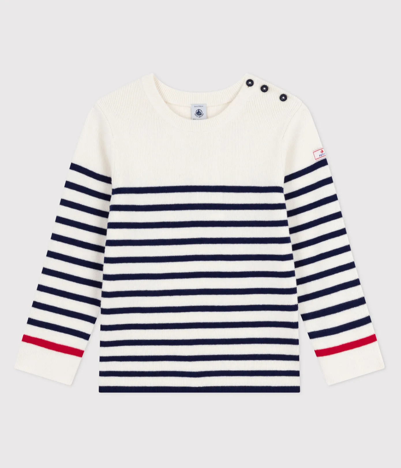 Petit Bateau Sweatshirts, Pullover, Cardigans|Sweatshirts, Pullover, Cardigans*Kinder-Pullover aus Wolle und Baumwolle mit Streifen blau MARSHMALLOW/ SOIR