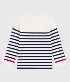 Petit Bateau Sweatshirts, Pullover, Cardigans|Sweatshirts, Pullover, Cardigans*Kinder-Pullover aus Wolle und Baumwolle mit Streifen blau MARSHMALLOW/ SOIR