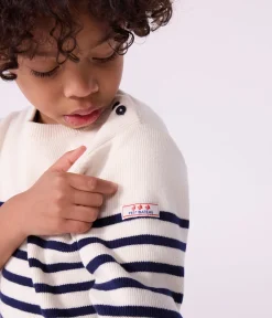 Petit Bateau Sweatshirts, Pullover, Cardigans|Sweatshirts, Pullover, Cardigans*Kinder-Pullover aus Wolle und Baumwolle mit Streifen blau MARSHMALLOW/ SOIR