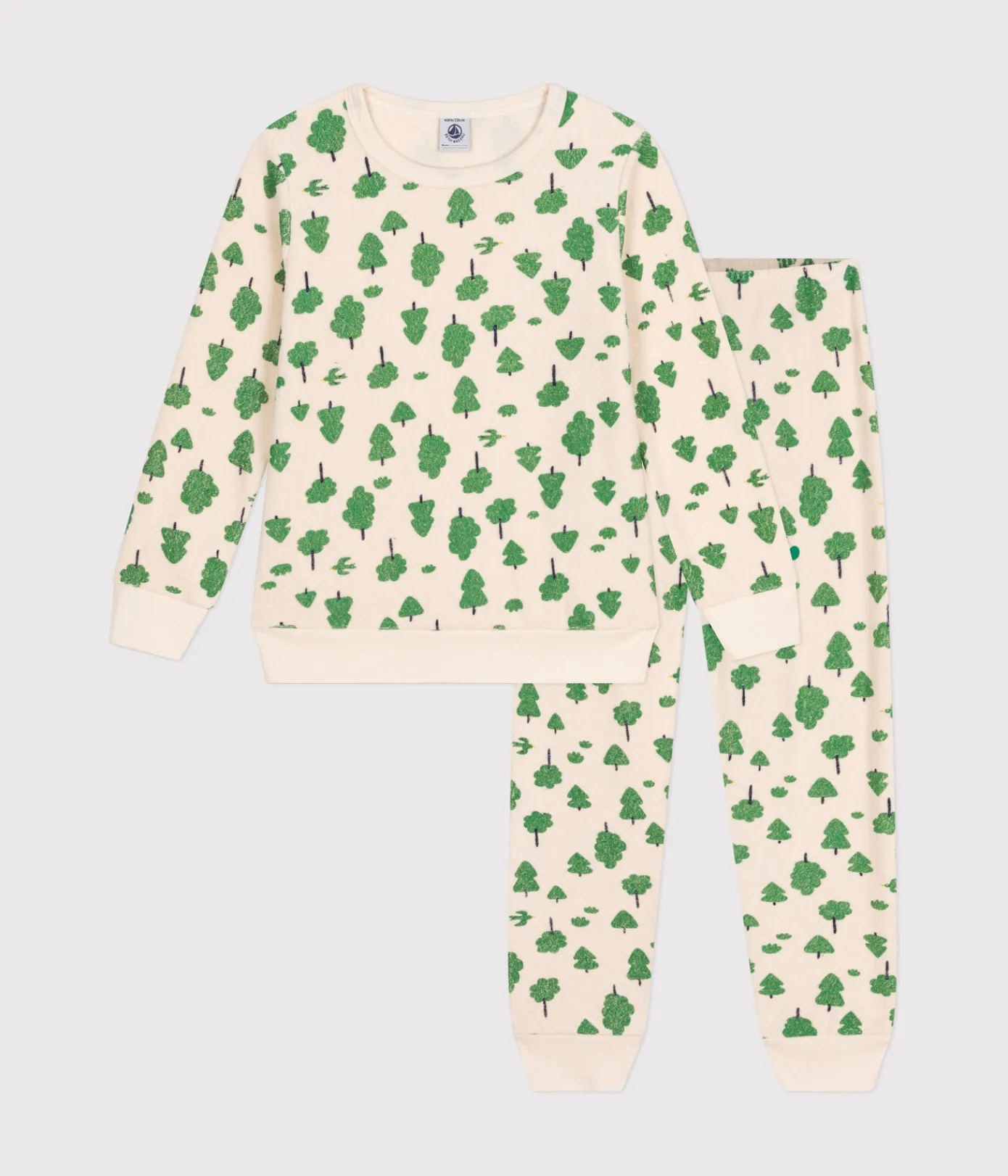 Petit Bateau Schlafanzüge, Pyjamas|Schlafanzüge, Nachthemden*Kinder-Pyjama aus aufgerautem Frottee mit Baummotiv weiss AVALANCHE/ MULTICO