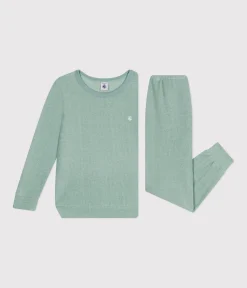 Petit Bateau Schlafanzüge, Pyjamas|Schlafanzüge, Nachthemden*Kinder-Pyjama aus aufgerautem einfarbigen Frottee grün PAUL