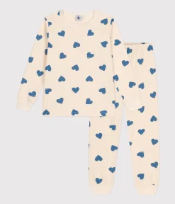 Petit Bateau Schlafanzüge, Pyjamas|Schlafanzüge, Nachthemden*Kinder-Pyjama aus aufgerautem Molton mit Herzmuster blau AVALANCHE/ BEACH
