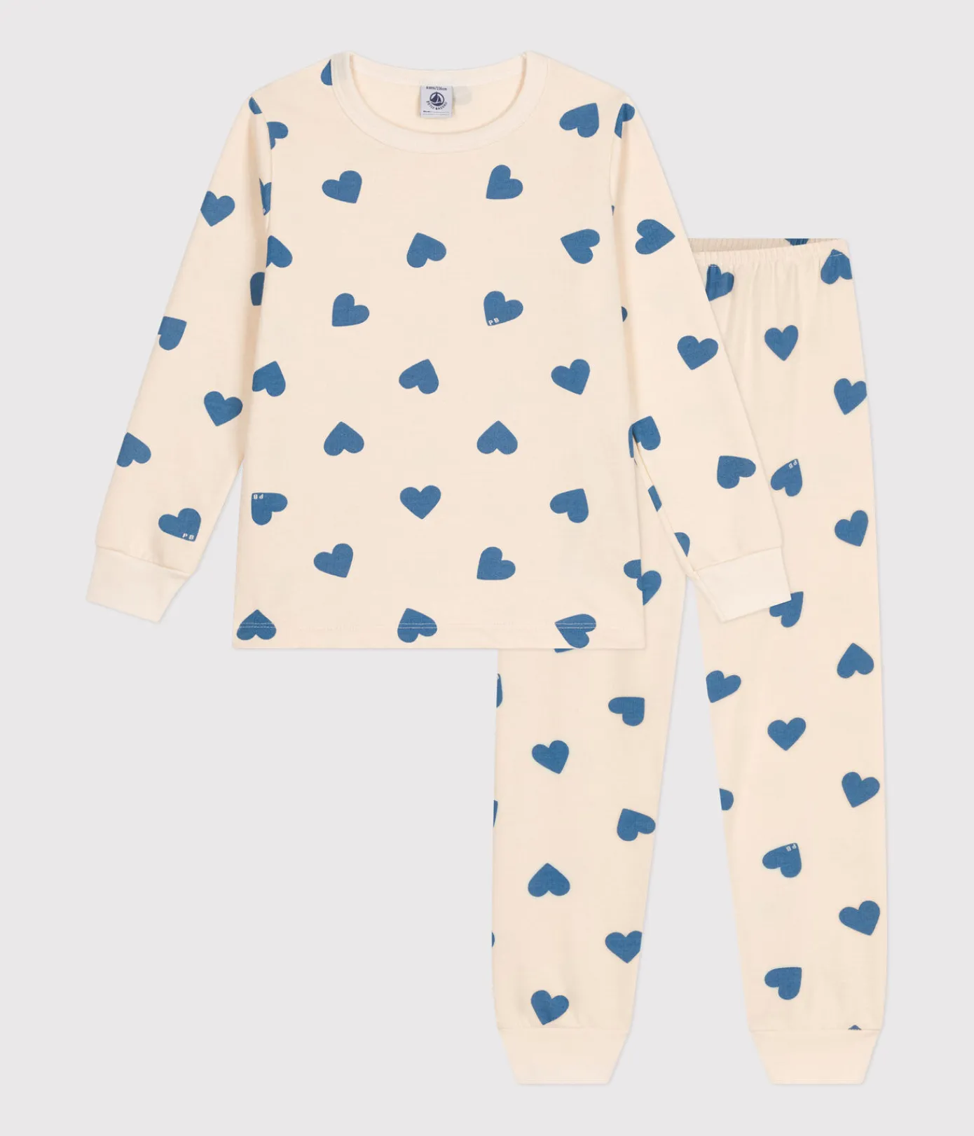 Petit Bateau Schlafanzüge, Pyjamas|Schlafanzüge, Nachthemden*Kinder-Pyjama aus aufgerautem Molton mit Herzmuster blau AVALANCHE/ BEACH