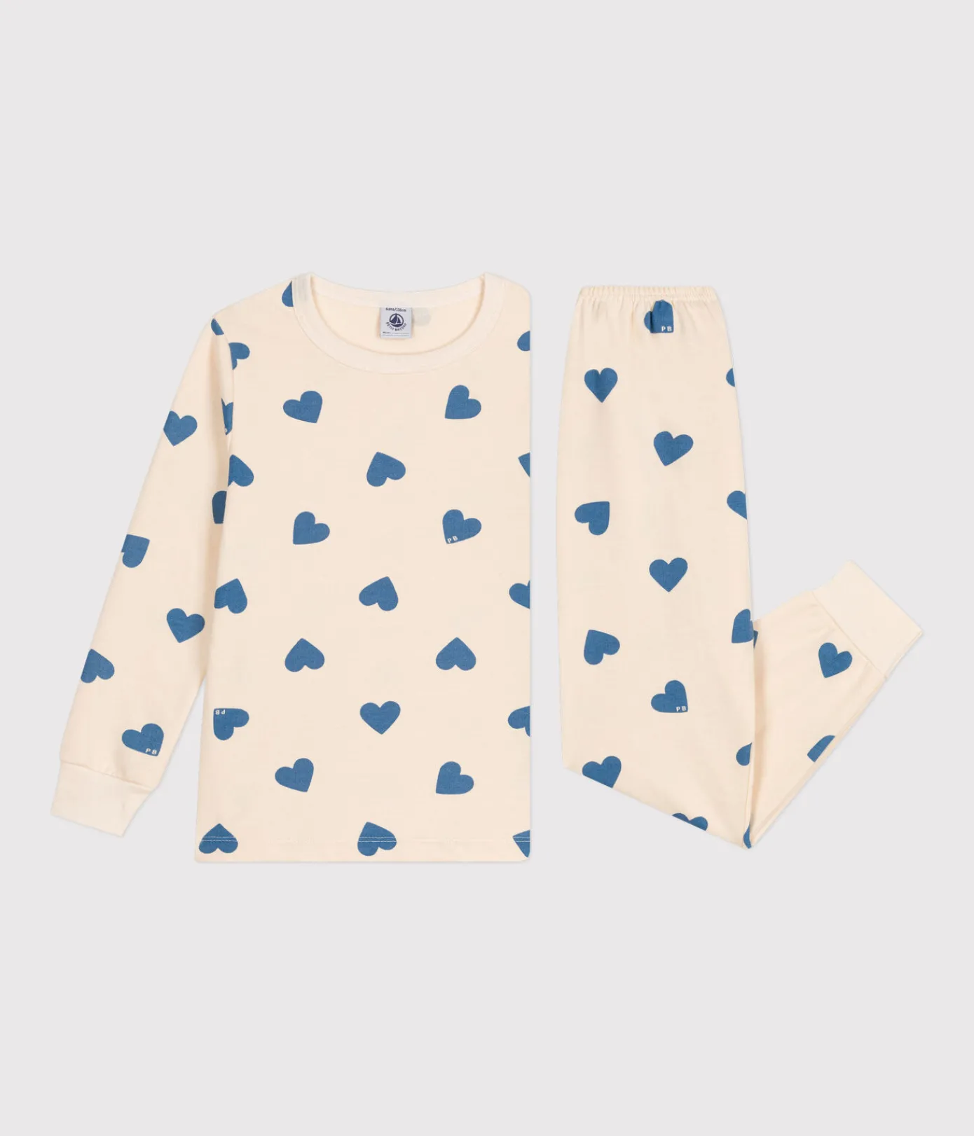 Petit Bateau Schlafanzüge, Pyjamas|Schlafanzüge, Nachthemden*Kinder-Pyjama aus aufgerautem Molton mit Herzmuster blau AVALANCHE/ BEACH