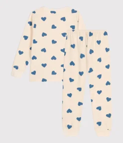 Petit Bateau Schlafanzüge, Pyjamas|Schlafanzüge, Nachthemden*Kinder-Pyjama aus aufgerautem Molton mit Herzmuster blau AVALANCHE/ BEACH