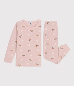 Petit Bateau Schlafanzüge, Nachthemden*Kinder-Pyjama aus aufgerautem Molton mit Sternen und Herzen rosa SALINE/weiss MULTICO