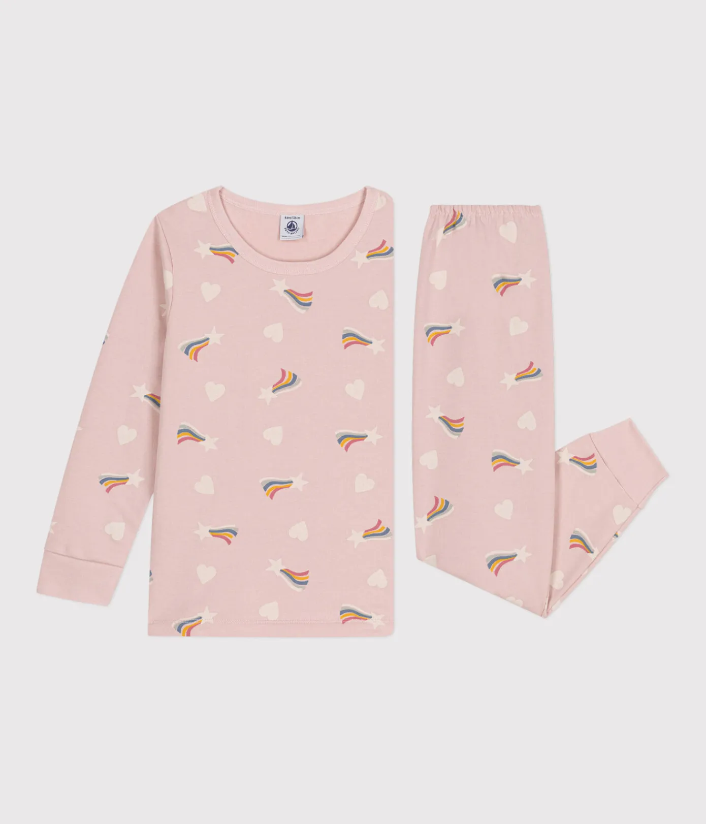 Petit Bateau Schlafanzüge, Nachthemden*Kinder-Pyjama aus aufgerautem Molton mit Sternen und Herzen rosa SALINE/weiss MULTICO