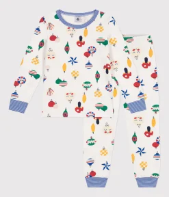 Petit Bateau Schlafanzüge, Pyjamas|Schlafanzüge, Nachthemden*Kinder-Pyjama aus aufgerautem Molton mit Weihnachtskugel-Motiv weiss MARSHMALLOW/weiss MULTICO