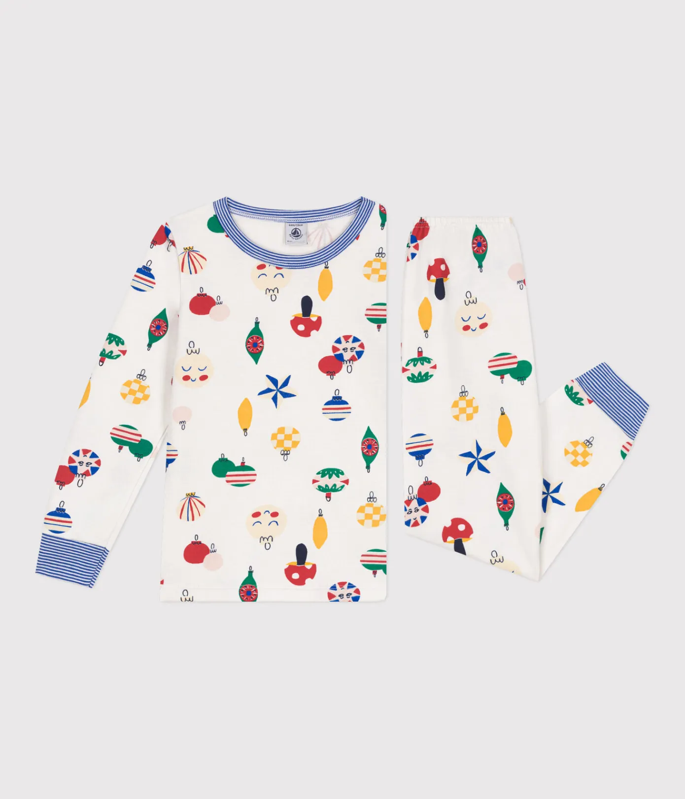 Petit Bateau Schlafanzüge, Pyjamas|Schlafanzüge, Nachthemden*Kinder-Pyjama aus aufgerautem Molton mit Weihnachtskugel-Motiv weiss MARSHMALLOW/weiss MULTICO