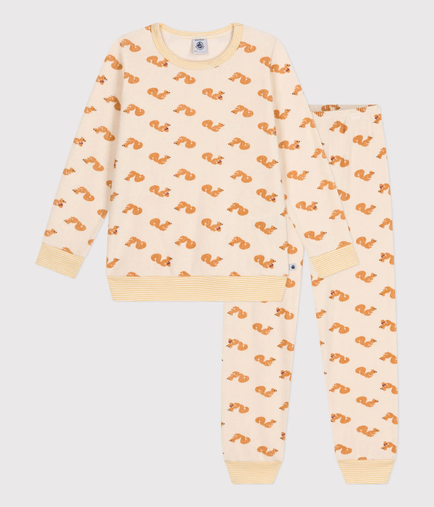 Petit Bateau Schlafanzüge, Pyjamas|Schlafanzüge, Nachthemden*Kinder-Pyjama aus aufgerautem Frottee mit Eichhörnchen weiss AVALANCHE/ MULTICO