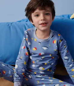 Petit Bateau Schlafanzüge, Pyjamas|Schlafanzüge, Nachthemden*Kinder-Pyjama aus aufgerautem Molton mit Weltraummotiv blau BEACH/ MULTICO