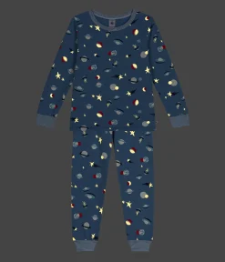 Petit Bateau Schlafanzüge, Pyjamas|Schlafanzüge, Nachthemden*Kinder-Pyjama aus aufgerautem Molton mit Weltraummotiv blau BEACH/ MULTICO
