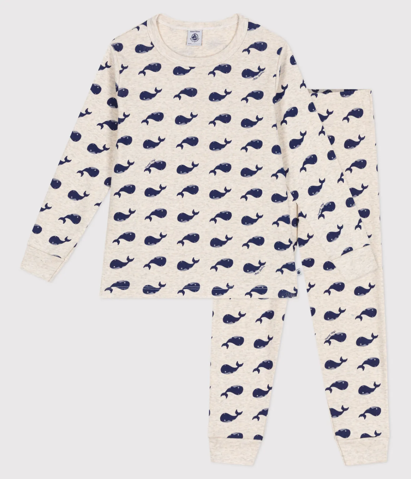 Petit Bateau Schlafanzüge, Pyjamas*Kinder-Pyjama aus Baumwolle mit Walmotiv beige MONTELIMAR/blau MEDIEVAL
