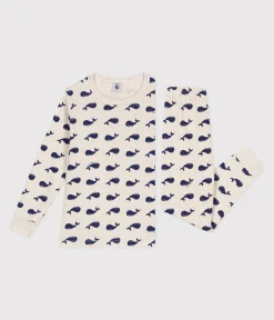 Petit Bateau Schlafanzüge, Pyjamas*Kinder-Pyjama aus Baumwolle mit Walmotiv beige MONTELIMAR/blau MEDIEVAL