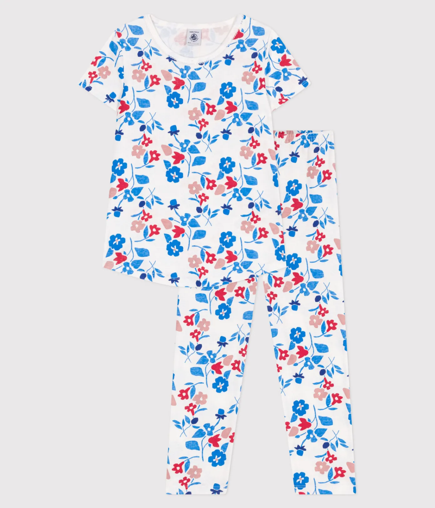 Petit Bateau Schlafanzüge, Nachthemden*Kinder-Pyjama aus Baumwolle mit Blumenmotiv weiss MARSHMALLOW/weiss MULTICO