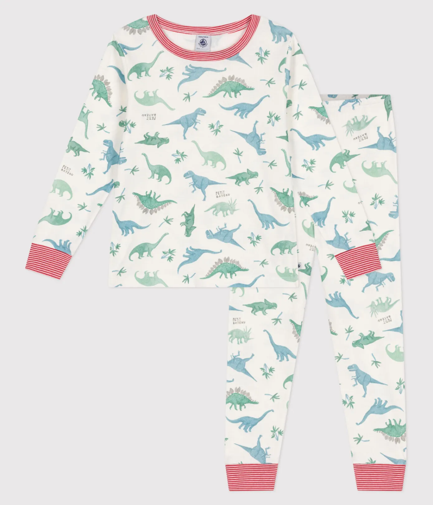 Petit Bateau Schlafanzüge, Pyjamas*Kinder-Pyjama aus Baumwolle mit Dinos weiss MARSHMALLOW/weiss MULTICO