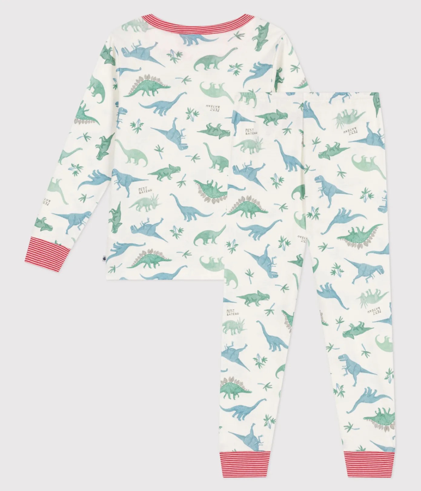 Petit Bateau Schlafanzüge, Pyjamas*Kinder-Pyjama aus Baumwolle mit Dinos weiss MARSHMALLOW/weiss MULTICO