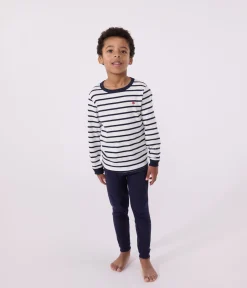 Petit Bateau Schlafanzüge, Pyjamas|Schlafanzüge, Nachthemden*Kinderpyjama aus Baumwolle im Matrosenmuster für Jungen weiss MARSHMALLOW/blau SMOKING