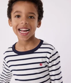 Petit Bateau Schlafanzüge, Pyjamas|Schlafanzüge, Nachthemden*Kinderpyjama aus Baumwolle im Matrosenmuster für Jungen weiss MARSHMALLOW/blau SMOKING