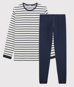 Petit Bateau Schlafanzüge, Pyjamas|Schlafanzüge, Nachthemden*Kinderpyjama aus Baumwolle im Matrosenmuster für Jungen weiss MARSHMALLOW/blau SMOKING